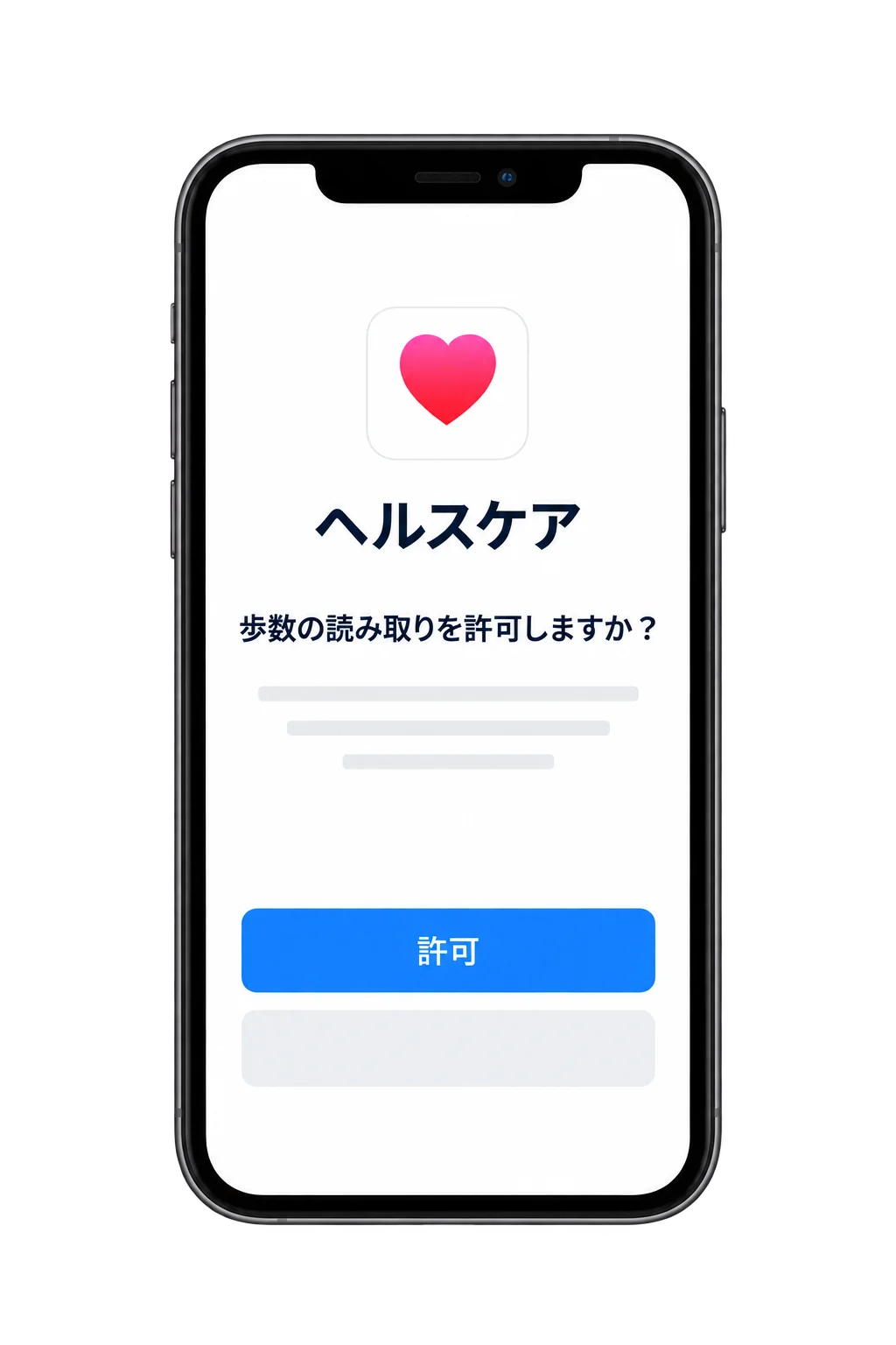 ヘルスケアの歩数読み取り許可画面のイメージ