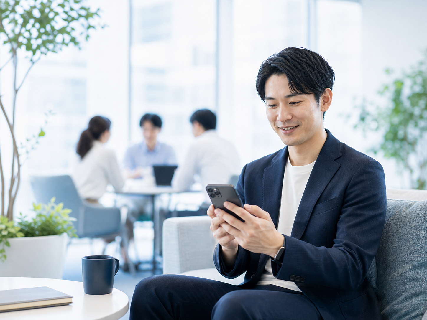 オフィスでエアトレを確認する法人ユーザー